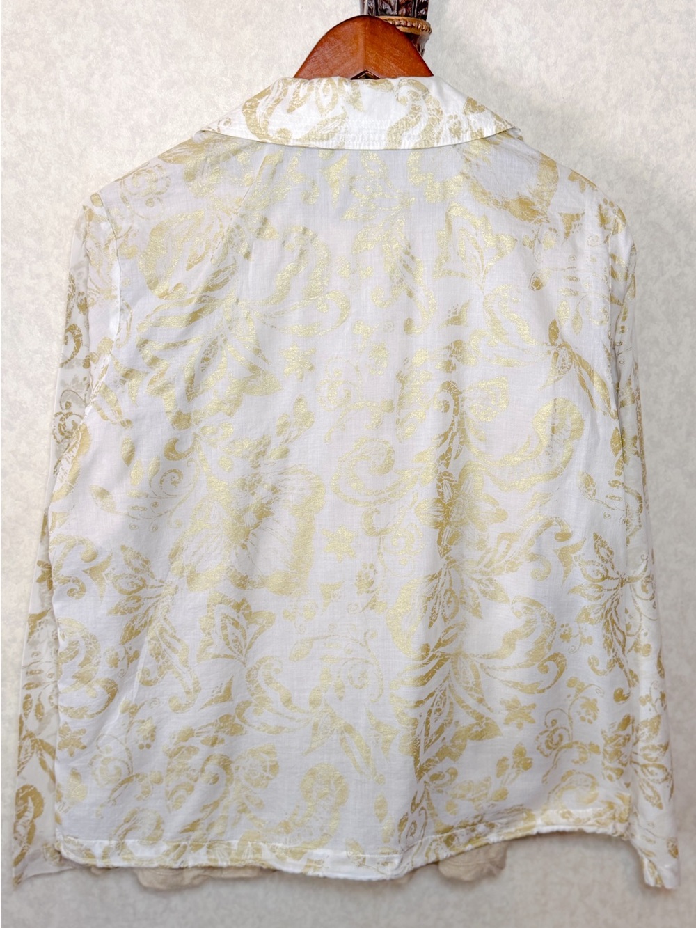 Chico’s White & Gold Damask Print Zip Jacket & Linen-Blend Shirt Set L EUC - Picture 5 of 12